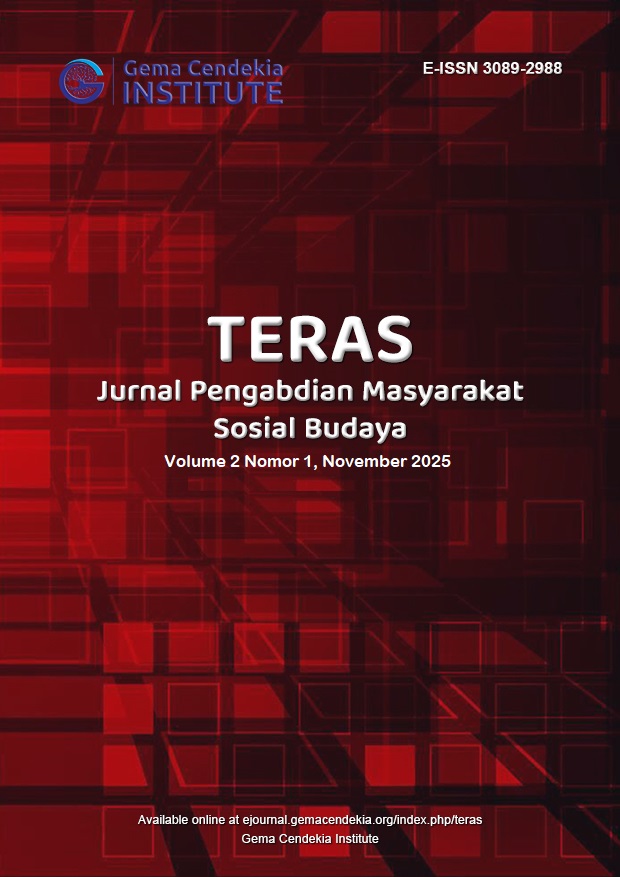 					View Vol. 2 No. 1 (2025): TERAS: Jurnal Pengabdian Masyarakat Sosial Budaya, November 2025
				