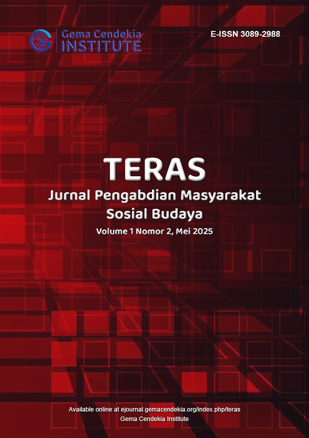 					View Vol. 1 No. 2 (2025): TERAS: Jurnal Pengabdian Masyarakat Sosial Budaya, Mei 2025
				